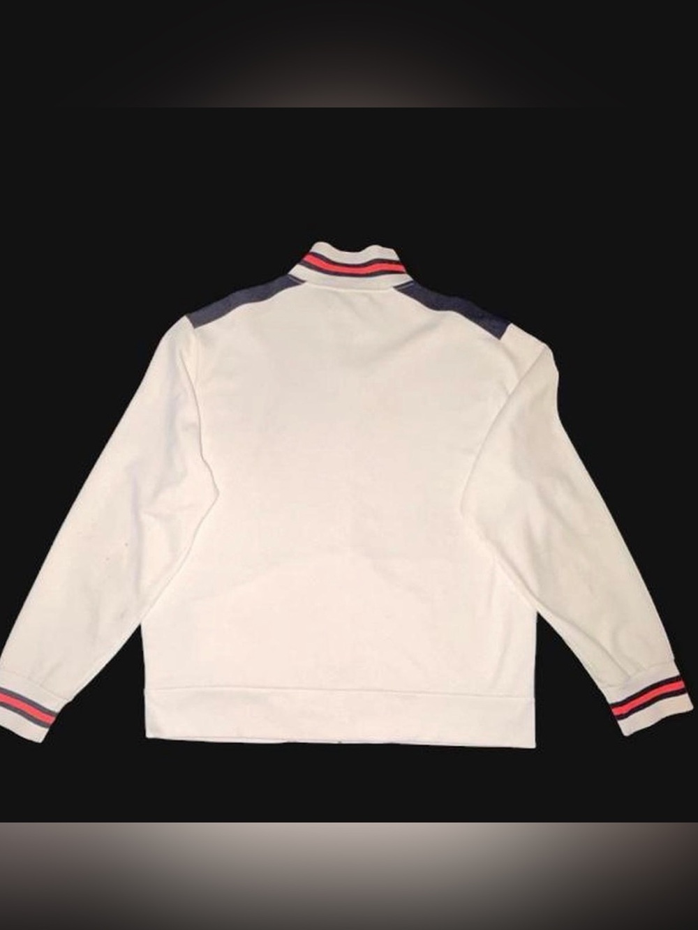 Ralph Lauren White Jacket with Navy Shoulder Panels & Striped Collar - Picture 2 of 7